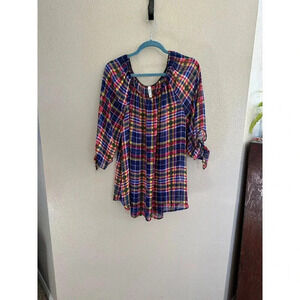 Simply Irresistible Women's Plaid Sheer Long Sleeve Blouse, long‎ sleeve blouse
